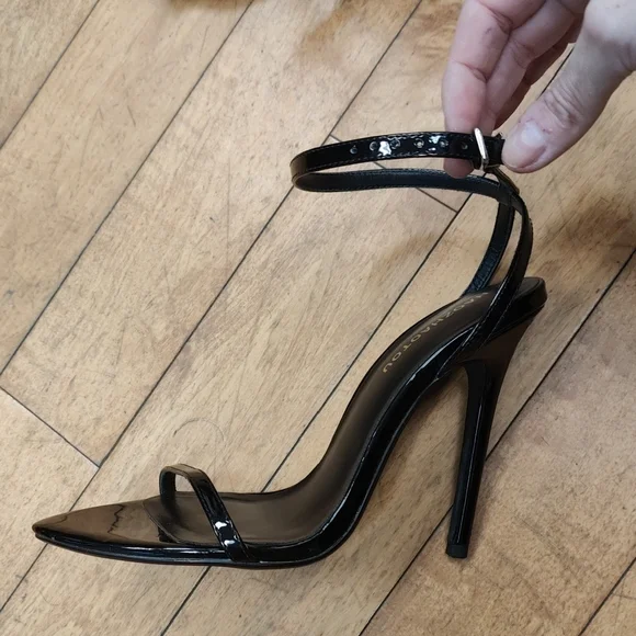 Black Patent Leather Strappy Stiletto Sandals - Picture 2 of 6